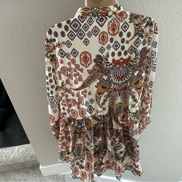 Ces Femme NWOT Small Boho Paisley Tunic Dress - Cream Multicolor - Picture 5 of 7